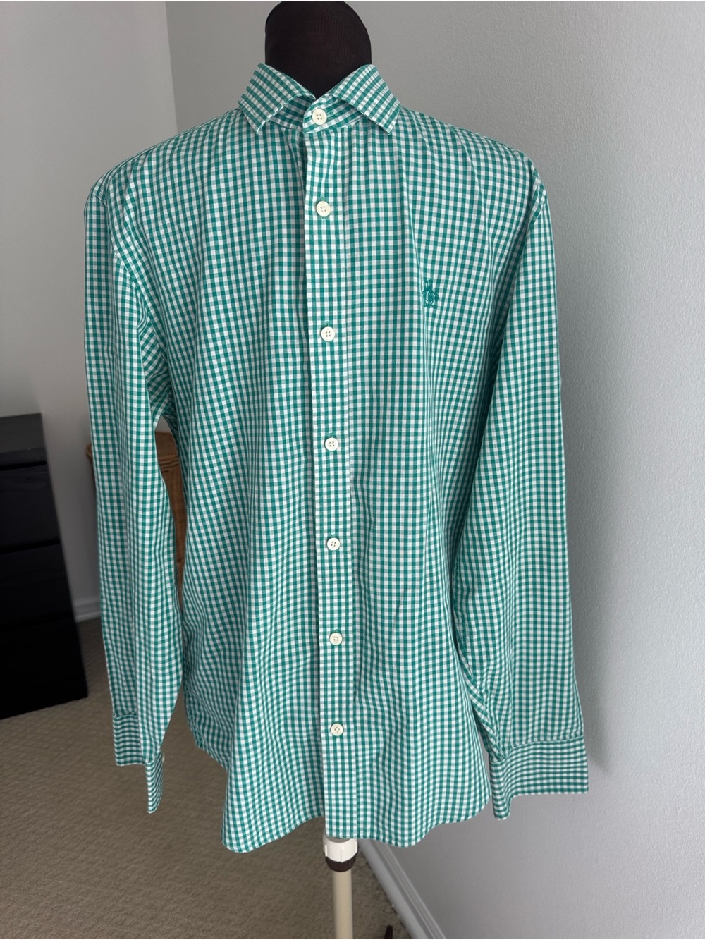 Original Penguin Green Gingham Button-Up Dress Shirt Size Small